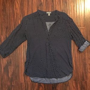 Market & Spruce Navy Colibri Polka Dot Blouse